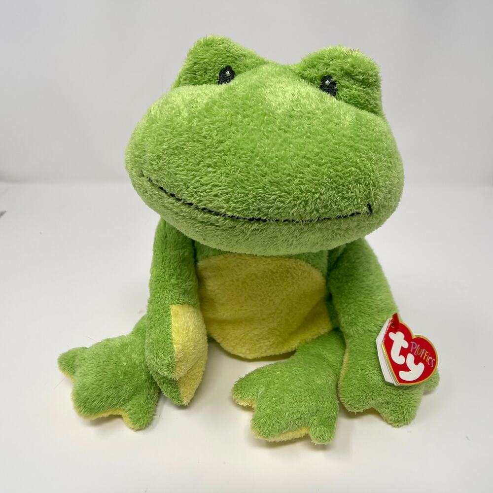 NWT Ty Pluffies Ponds Frog Green Plush TyLux Plush Soft Toy 10" MWMT 2007